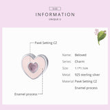 925 Sterling Silver Pink Heart Zircon Stone Charm Fit DIY Charm Precious Jewelry For Women