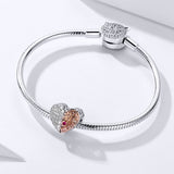 Mother's Heart Charms S925 Sterling Silver Rose Gold Plated & White Gold Plated Zircon Love YOU Mom Charms
