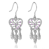 Dream Catcher & Pink Tree Of life CZ Earring 