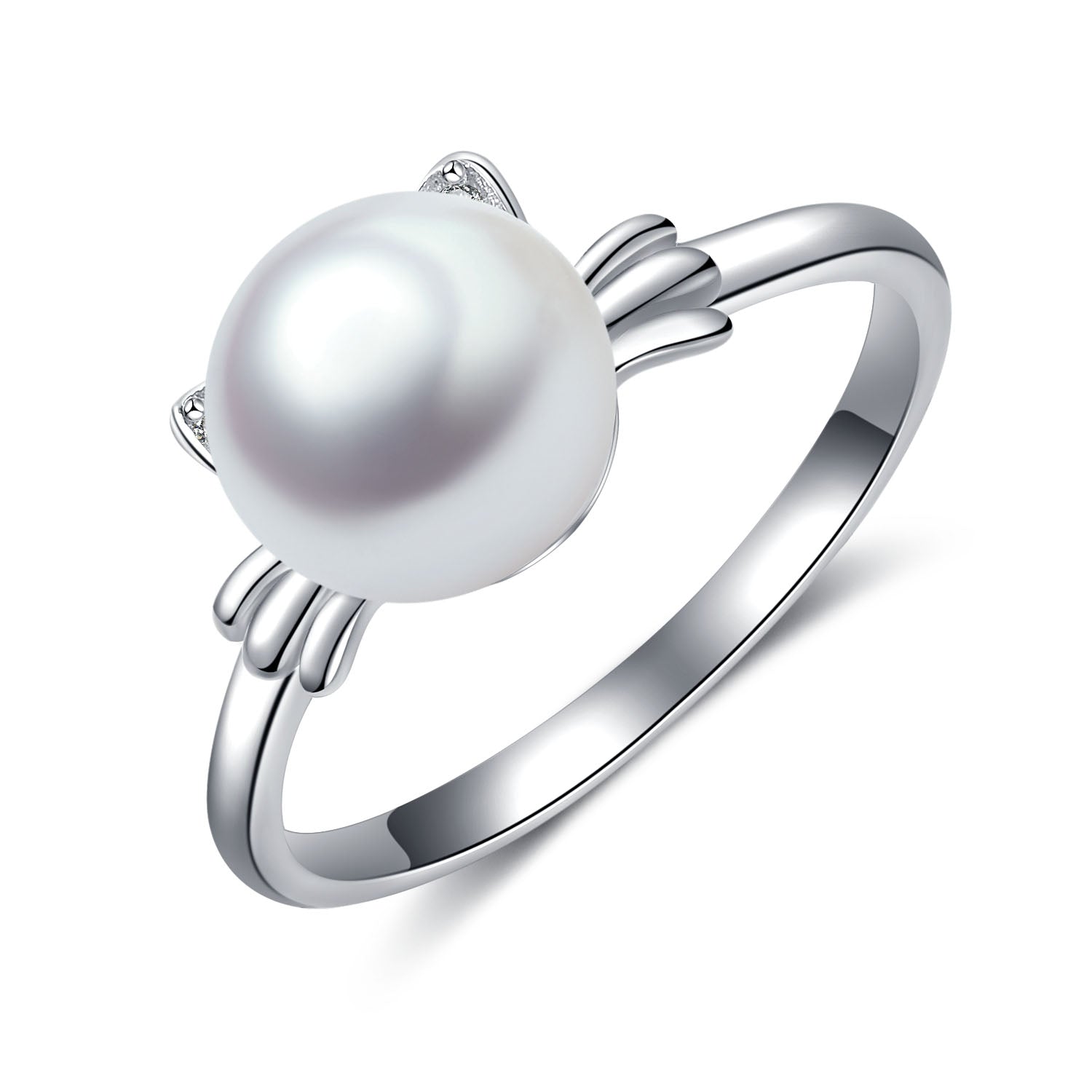 Pearl Cat Rings Big 8mm Pearl Round Jewelry Women Design Rings