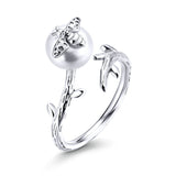 Bee on the Pearl Open Adjustable Finger Rings