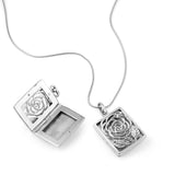 925 Sterling Silver Open Filigree Rose Flower Vintage Design Square Locket Pendant Necklace, 18”