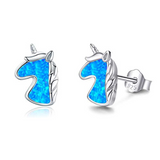 S925 Sterling Silver Unicorn Opal Stud Earrings for Women