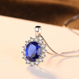 Blue Oval Kashmir Velvet zircon Pendant  sterling silver necklace Diana gemstone necklace