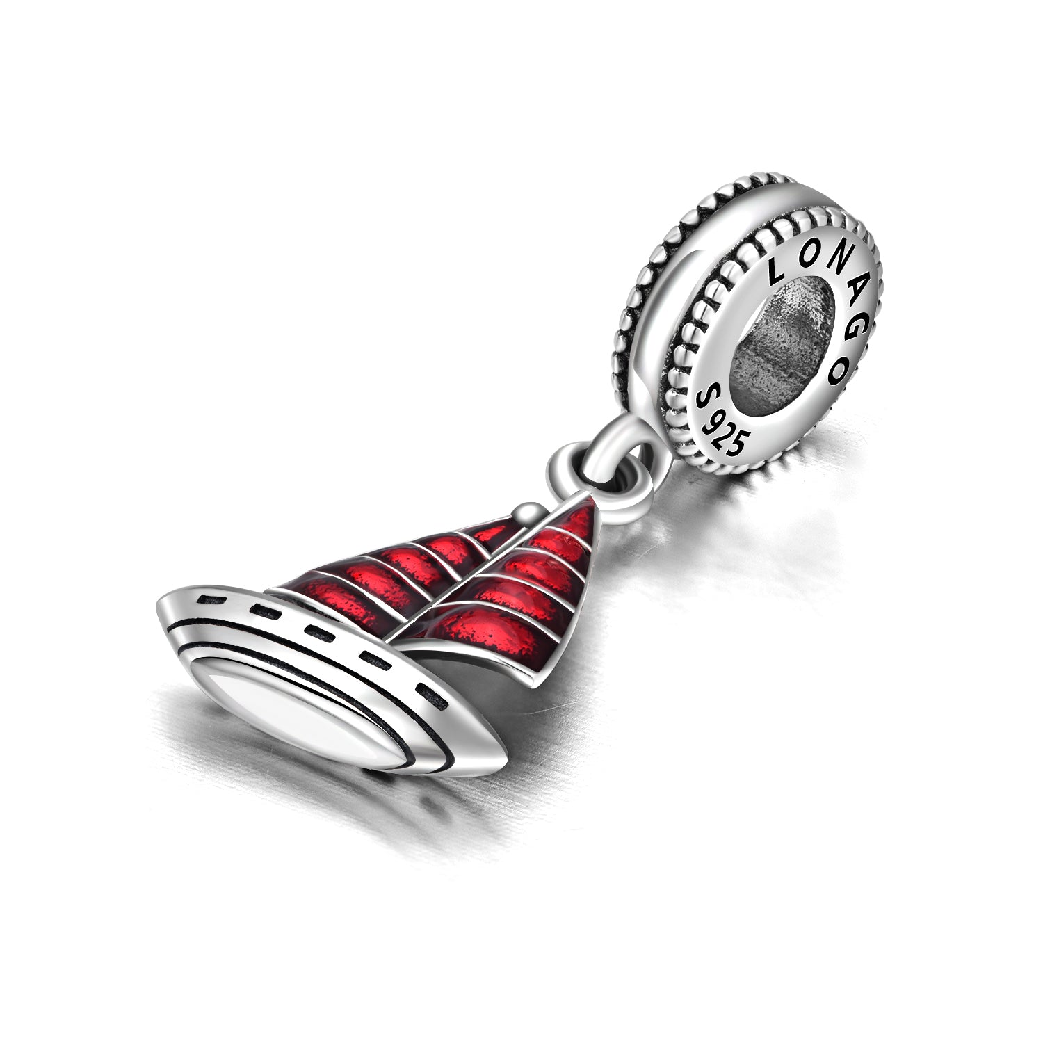 Sailboat Shape Colorful Red Cubic Zirconia Beads 925 Sterling Silver Sailboat Beads Charms