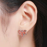 925 Sterling Silver Autumn Maple Tree Leaves Stud Earrings for Women Luxury Silver Jewelry Valentine Day Gift