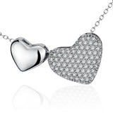 925 Sterling Silver Double Heart Inlaid White Zircon Shiny Necklace