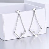 Geometric Earrings Drop Chain Triangle Shape Silver Fashionable Earrings