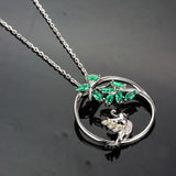 925 sterling silver lovely bird & tree pendant necklaces with green zircon diy fashion jewelry making for women gift