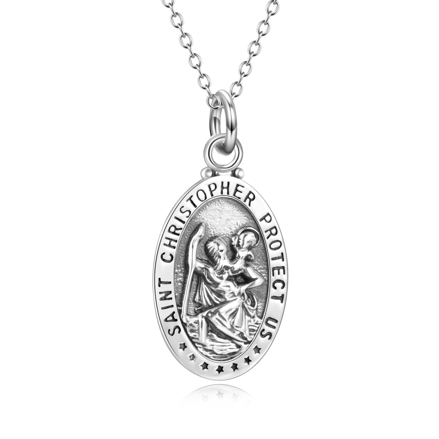 Saint Christopher Necklace Engraved Pendant Necklace for Men Jewelry
