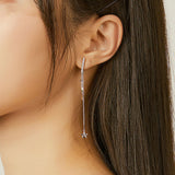 Long Tassel Drop Earrings for Women 925 Sterling Silver Shining Starry Earrings Wedding Engagement Jewelry