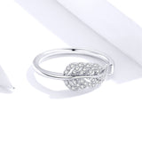 S925 sterling silver feather ring white gold plated zircon ring