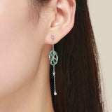 Authentic 925 Sterling Silver Jumping Frog Green Zircon Drop Earrings for Women Long Chain Animal Earrings Jewelry