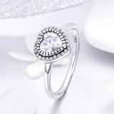 S925 Sterling Silver Warm Heart Companion Ring Heart-Shaped Oxidized Cubic Zirconia Ring