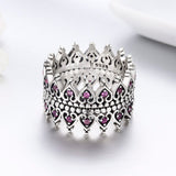 S925 Sterling Silver Queen Crown Ring Oxidized Zircon Ring