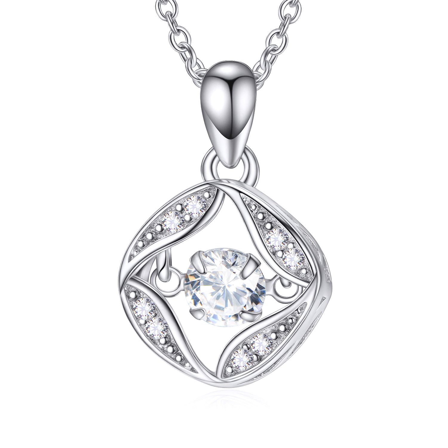 925 Sterling Silver Dancing Stone Necklace Accent Zirconia Circle Hollow Necklace