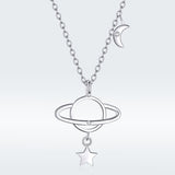 S925 Sterling Silver Planet Pendant Necklace White Gold Plated Zircon Necklace