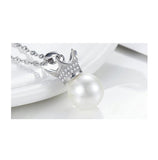 S925 Fashion Sterling Silver Creative Crown Pearl Clavicle Chain Pendant Necklace Female Wild Jewelry