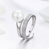 S925 Sterling Silver Elegant Declaration Ring White Gold Plated Zircon Shell Bead Ring