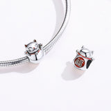 S925 Sterling Silver Oxidized Epoxy Lucky Cat Charms
