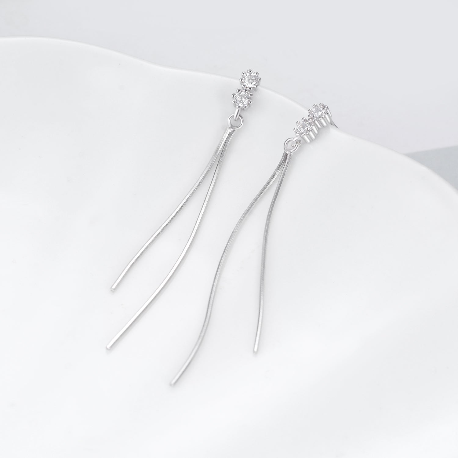 Silver Tassel Earrings Chain Cute Flower Cubic Zirconia Long Drop Earrings
