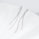 Silver Tassel Earrings Chain Cute Flower Cubic Zirconia Long Drop Earrings