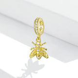 925 Sterling Silver Gold Color Bee Pendant Charm Precious Jewelry For Women Fit DIY Bracelet
