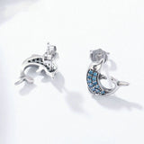 Authentic 925 Sterling Silver Exquisite Animal Dolphins Stud Earrings for Women Fashion Sterling Silver Jewelry