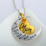 Engraved Pendants Necklace Heart Moon Jewelry For Mother Day