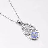 925 Sterling Silver Oval Blue Flower Crystal Pendants & Necklaces Women's Fashion Silver Jewelry Gift for Girlfriend