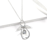 Silver Design Angel Wings Necklace Round Small Cubic Zirconia Necklace