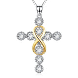 Zirconia Linked Cross Pendant Necklace Silver Sterling Men Love Necklace