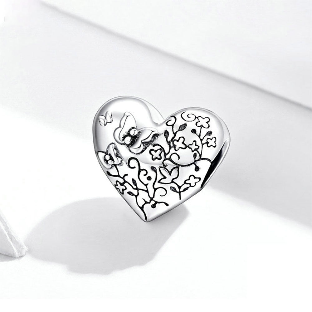 925 Sterling Silver Exquisite Heart shape Butterfly Charm For Bracelet