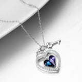 Beautiful Sky Galaxy Color Zircon Necklace Silver Heart Key Necklace