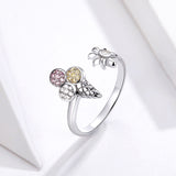 S925 sterling silver ice cream ring White Gold Plated cubic zirconia ring