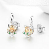925 Sterling Silver Cute Crystal Fox Stud Earrings for Women Animal fox Fashion Earrings Sterling Silver Jewelry