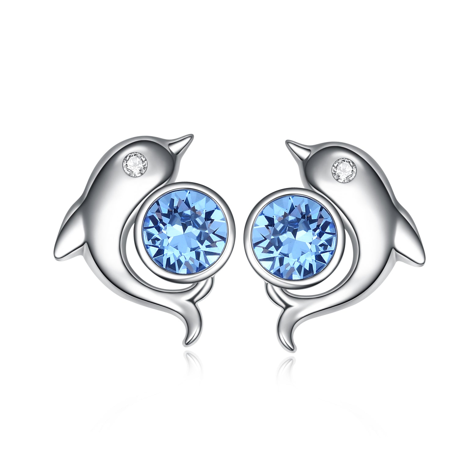 Crystal  Dolphin Stud Earrings Animal Mini Jewelry Silver Design Necklace