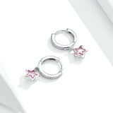 925 Sterling Silve Shining Pink Star Stud Earrings Precious Jewelry For Women