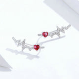 Authentic 925 Sterling Silver Long Stud Earrings for Women Pink CZ Heartbeat Luxury Wedding Statement Jewelry