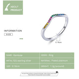Real 925 Sterling Silver Rainbow Wave Finger Rings for Women Colorful CZ Paved Engagement Wedding Jewelry