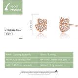 925 Sterling Silver Rose Gold Color Butterfly Stud Earrings for Women Wedding Statement Jewelry Brincos