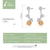 3D Rose Flower Branch Female Dangle Earrings for Women Authentic 925 Sterling Silver Luxury Jewelry Gifts for Girl