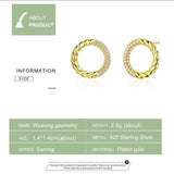 925 Sterling Silver Circle Round Stud Earrings for Women Gold Color Wedding Stetement Jewelry