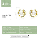 925 Sterling Silver Pearl Jewelry Stud Earrings for Women Wedding Engagement Gold Color Fashion Jewelry