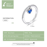Authentic 925 Sterling Silver Blue Heart CZ Tiny Pendant Finger Rings for Women Engagement Statement Jewelry