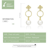 Authentic 925 Sterling Silver Vintage Big Pearl Drop Earrings for Women European Elegant Female Statement Jewelry