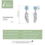 Bohemia Style Feather Tiny Drop Earrings for Women 925 Sterling Silver Jewelry Fine Bijoux Brinco Pendientes