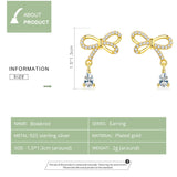 Bowknot Gold Color Stud Earrings for Women 925 Sterling Silver Waterdrop Earings Engagement Statement Jewelry
