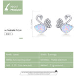 Genuine 925 Sterling Silver Elegant Swan Stud Earrings for Women Opal Wedding Statement Jewelry Accessories