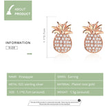 Genuine 925 Sterling Silver Fruit Pineapple Stud Earrings for Women CZ Paved Luxury Rose Gold Color Korean Jewelry